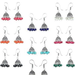 Vibrant Silver Jhumka Earrings Set with Multicolor Beads - 1 for $7 or 2 for $11